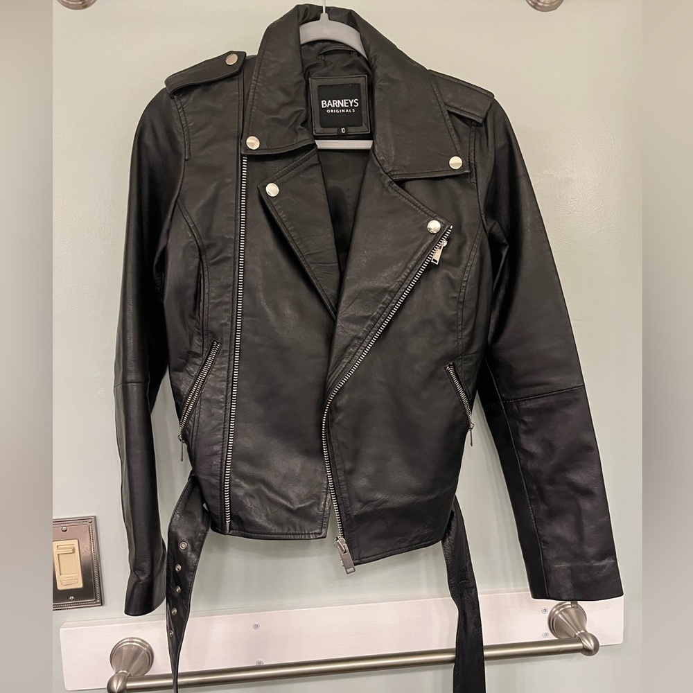 Barney's Originals Emma real leather jacket with belt, black, UK 10/US 6